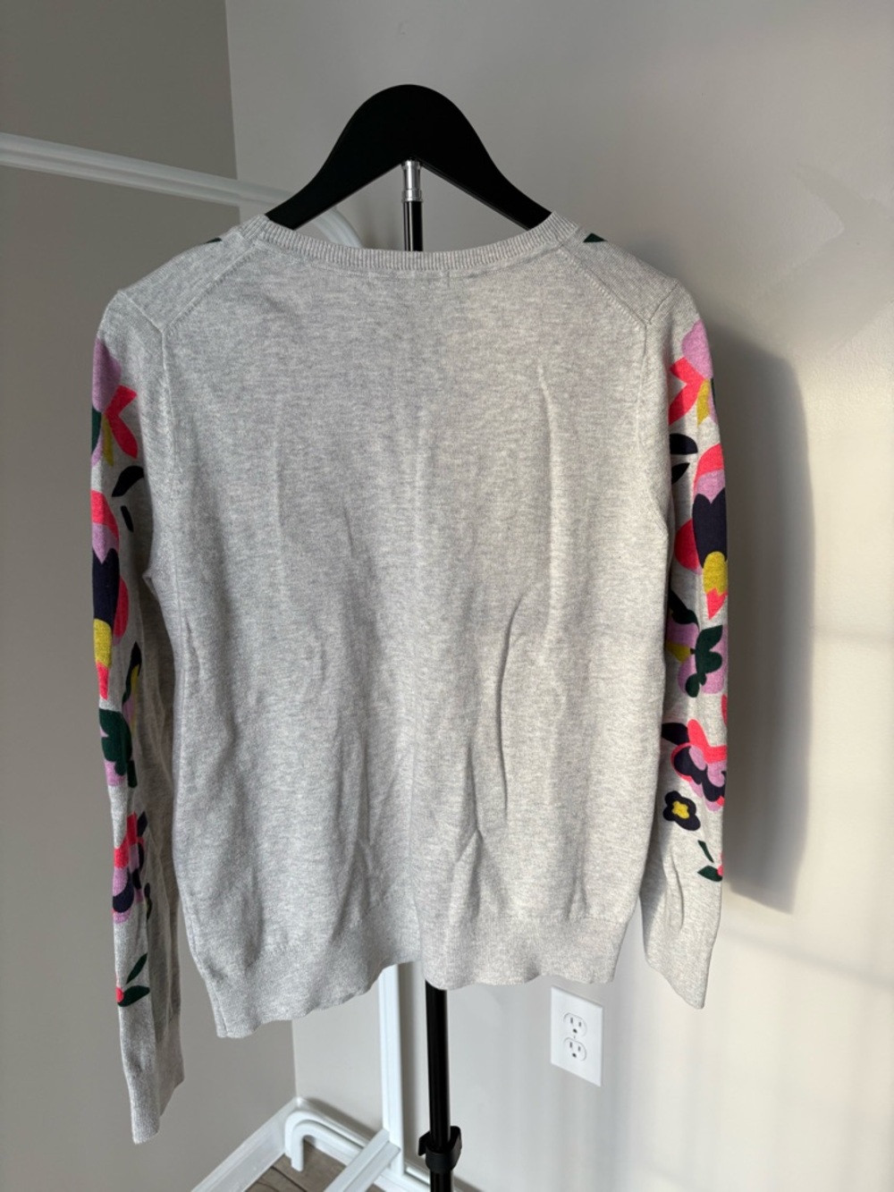 Boden Light Gray Crewneck Sweater with Pink, Navy & Yellow Floral Appliqué - Picture 5 of 7